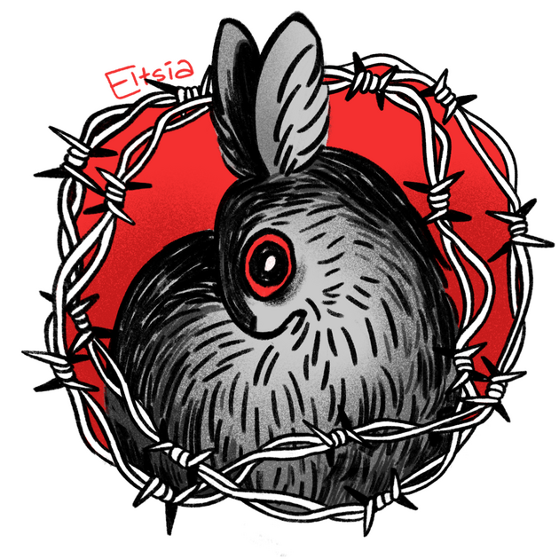 Eltsia Logo of a rabbit with a ring of barbed wire around it.